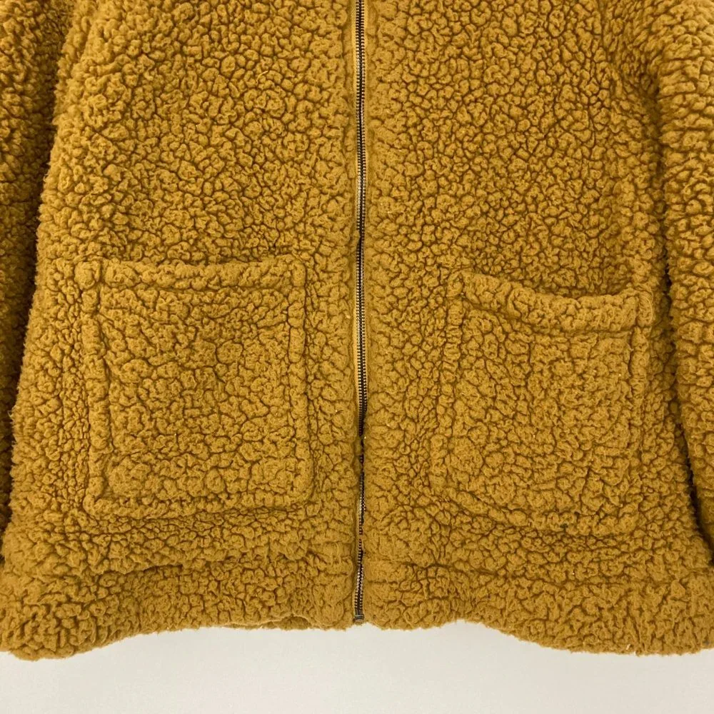 Madden Teddy Bear Jacket Size L Mustard Full Zip Pockets Lined Long Sleeve - Picture 8 of 13